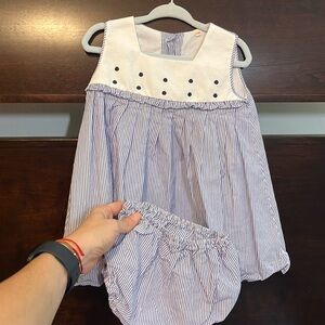 Vintage Blue stripes spanish dress with bloomers